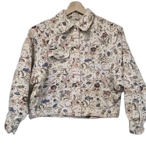 Floral Feminine Eyelet Womens Jacket Colorful Boho Cropped Size Medium White